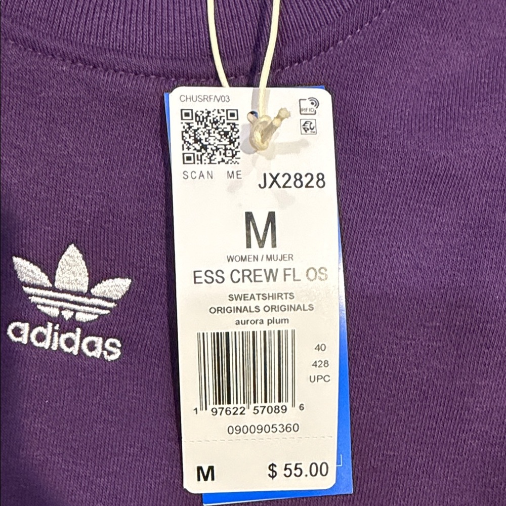 adidas Originals Crewneck Sweatshirt in Deep Purple with Trefoil Logo - Picture 3 of 3